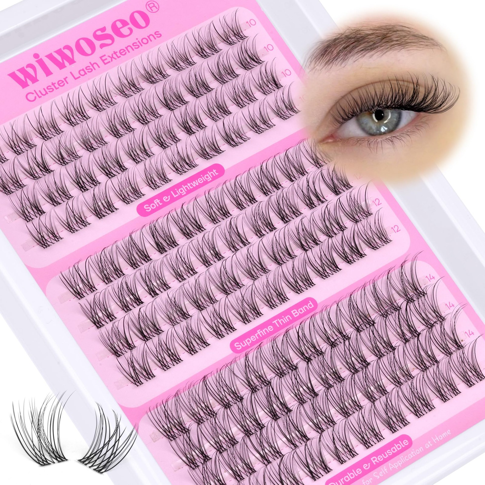wiwoseo Natural Lash Clusters Wispy Eyelash 10-14MM, Black