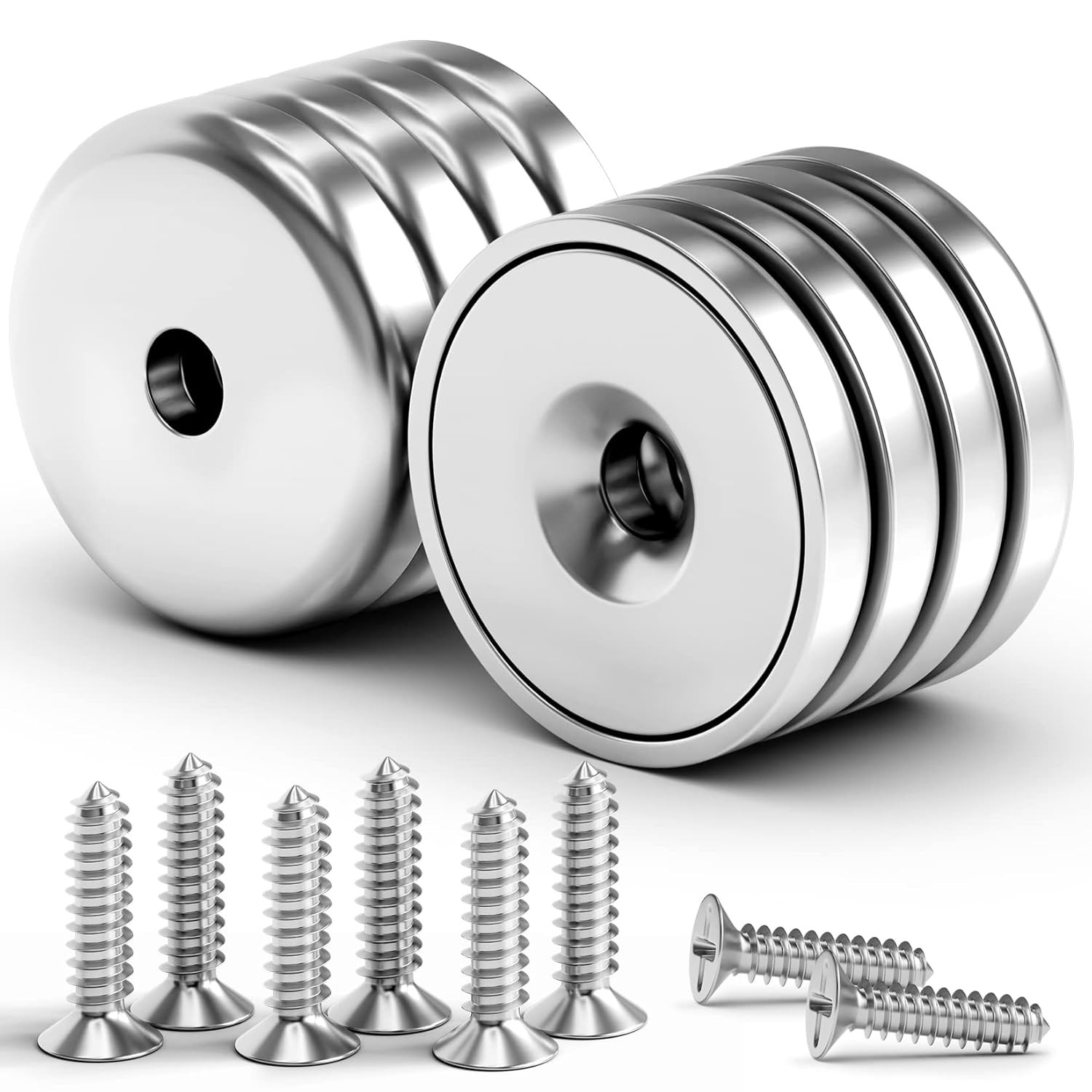 VNDUEEY Neodymium Cup Magnets 12-Pack 60LBS Strong Rare Earth w/ Screws