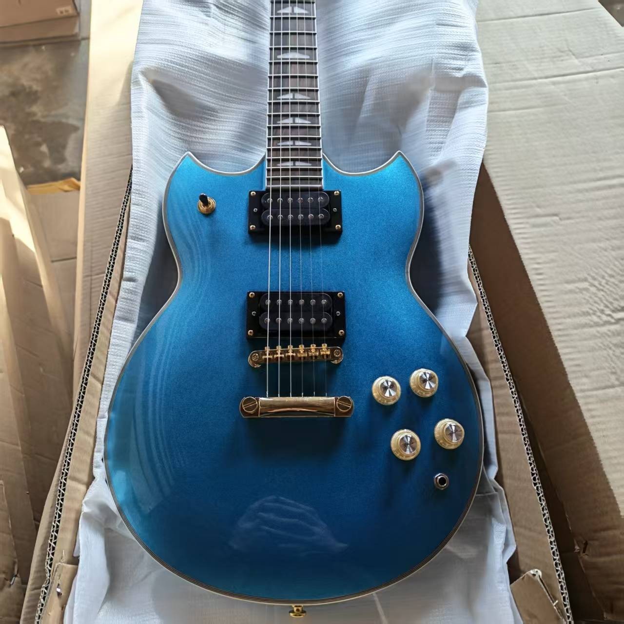 SG-800S Metallic Pelham Blue Electric Guitar HH Pickups Fixed Bridge Ship US