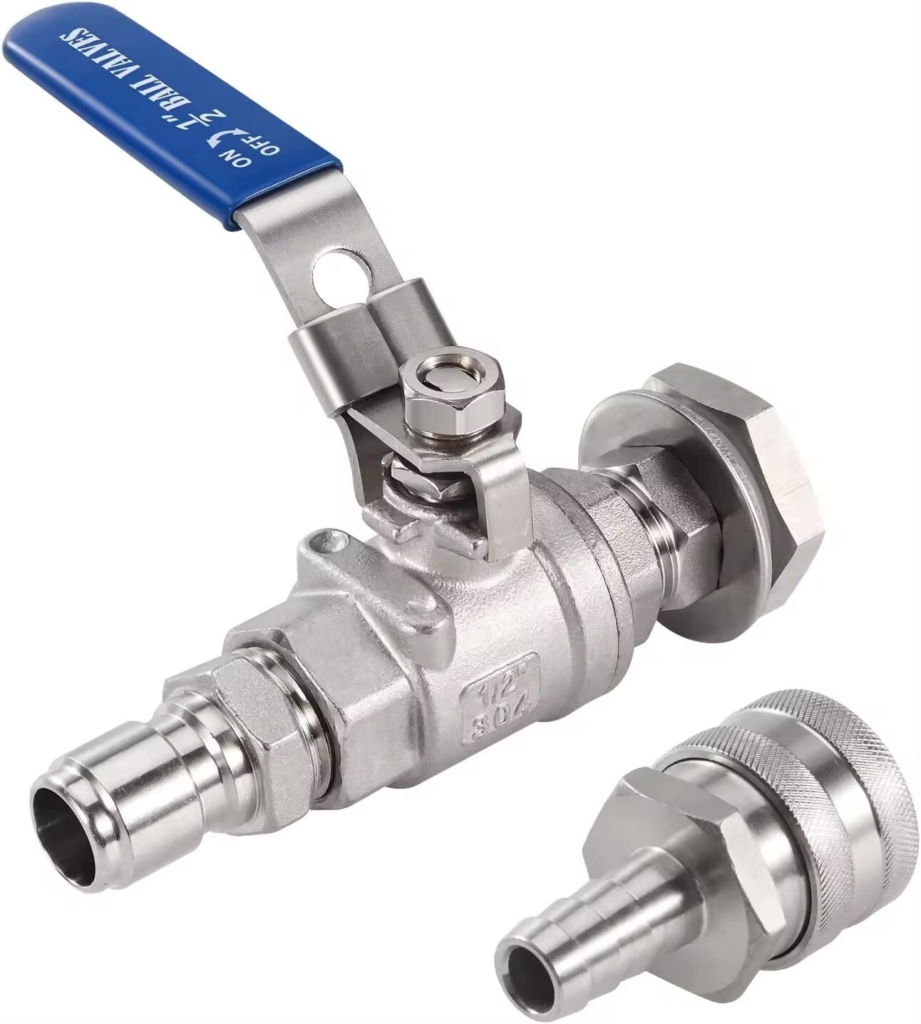 Homebrewing Weldless Ball Valve Kit Quick Disconnects 304 Stainless 1/2" NPT