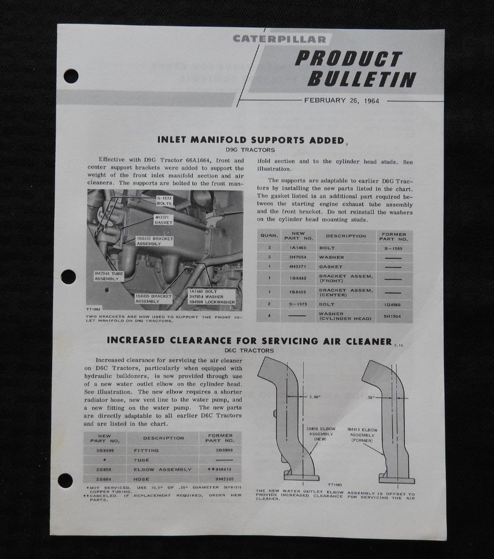 1964 CATERPILLAR D9G CRAWLER LOADER TRACTOR "PRODUCT BULLETIN" SALES BROCHURE NM