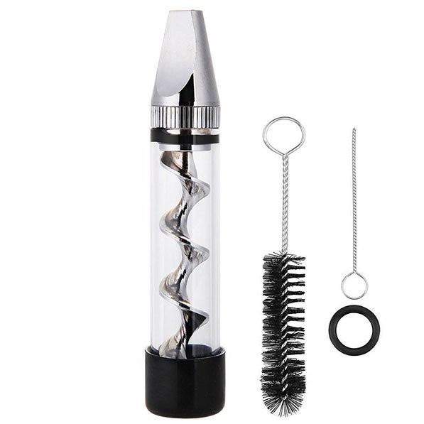7P Mini 2 Series Silver Twisty Smoking Glass Blunt Metal Tip With Cleaning Brush