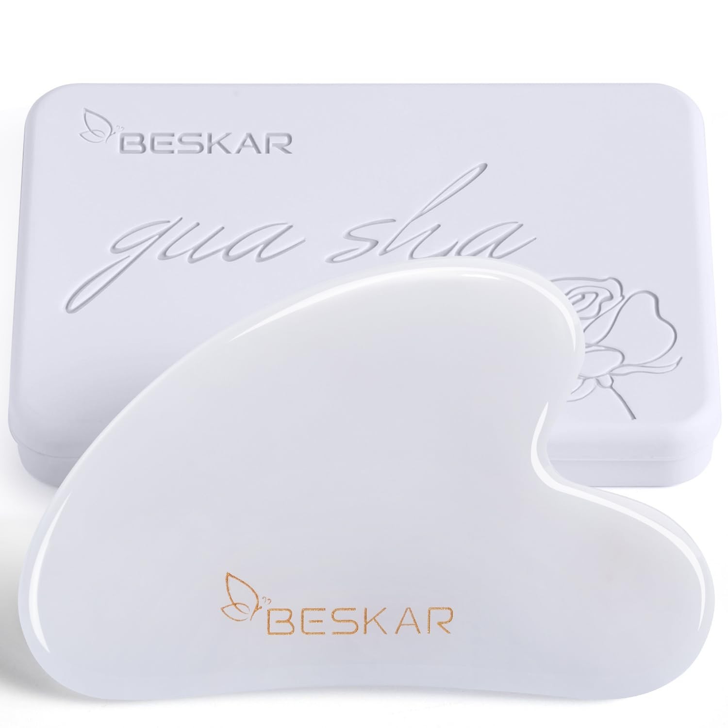 BESKAR Gua Sha Facial Tools, Natural Jade Stone Guasha Massager for Jawline S...