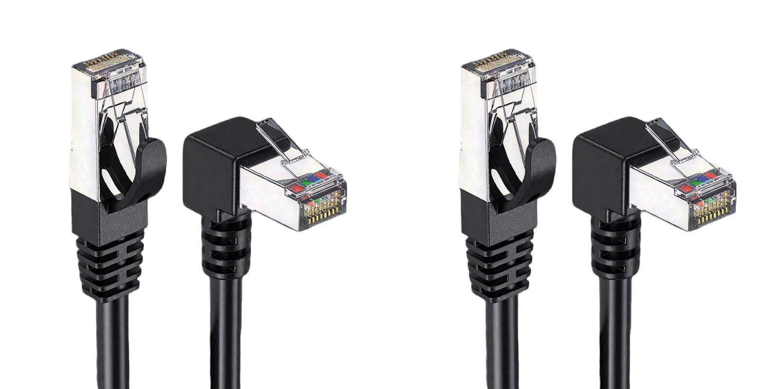 2 PCS 6.4 FT 90 Degree Right Angle Down Cat 6A Ethernet Cable 10Gbps 600Mhz