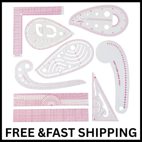 Clear Metric Sewing Ruler Set with French Curves for Tailors and Designers