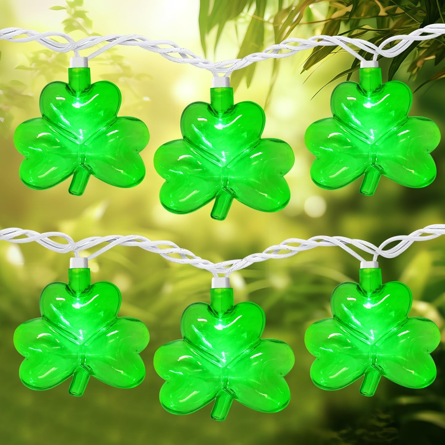 PASUTO 8.5FT Clear Green Shamrock Lights, St Patricks String Lights Outdoor W...