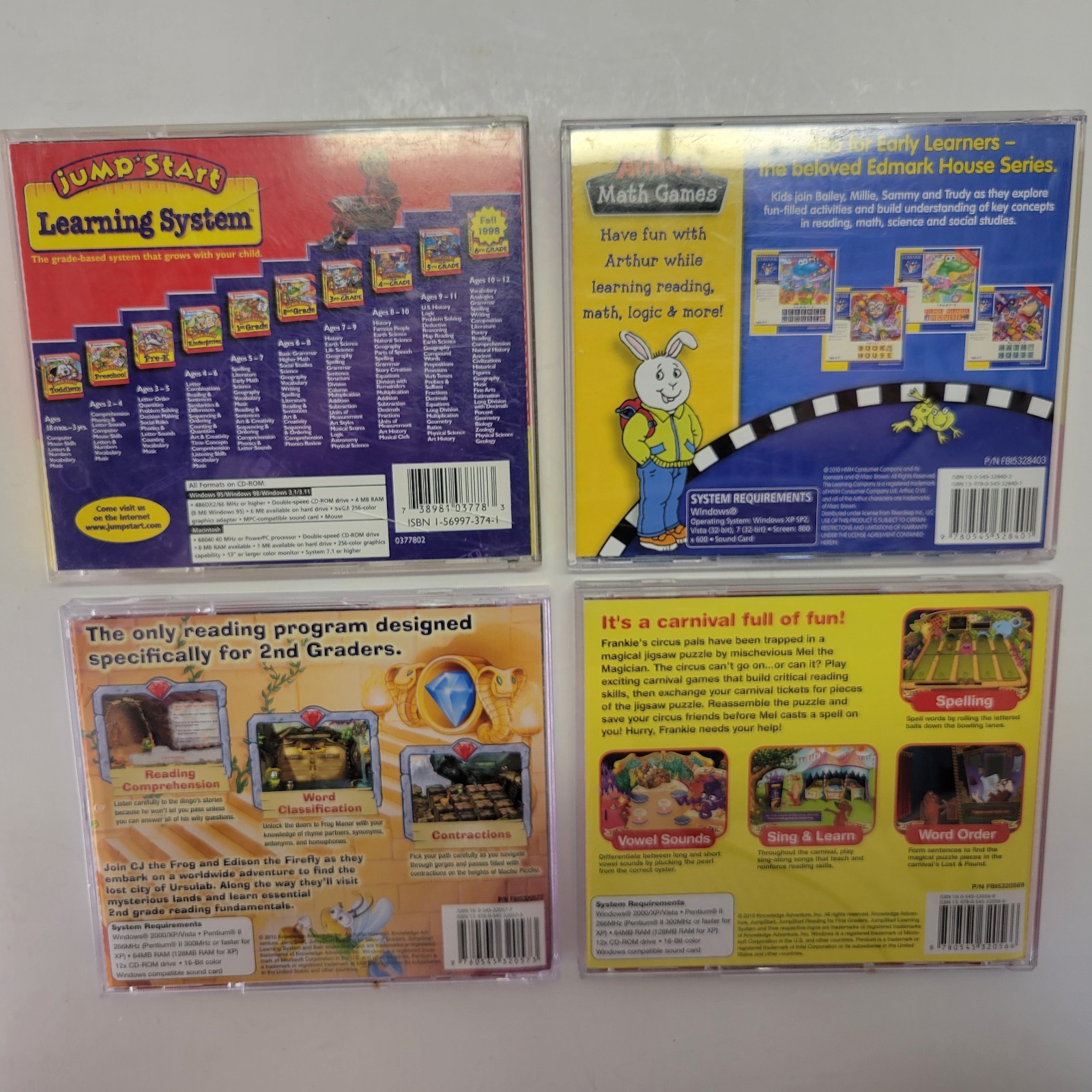 4 JumpStart Reader Rabbit Reading Preschool Kindergarten 1st 2nd Grades CD Rom