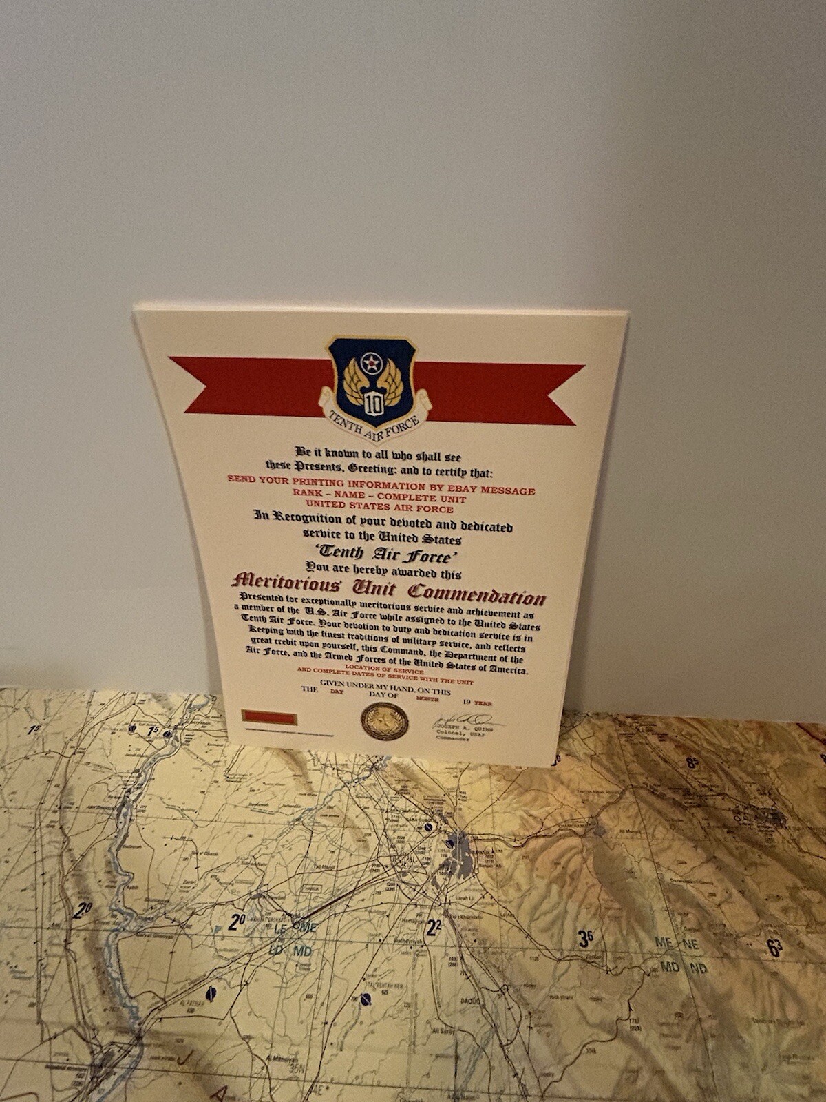 U.S. AIR FORCE / 10TH AIR FORCE - MERITORIOUS UNIT COMMENDATION CERTIFICATE