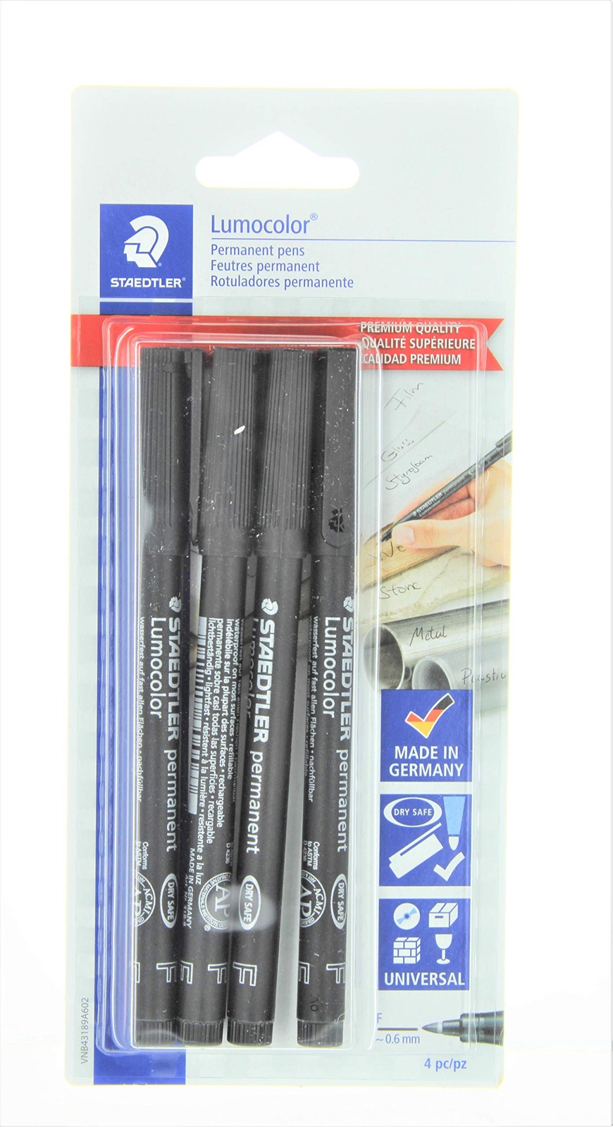 Staedtler Lumocolor Permanent Pen 318-9 Fine 0.6mm 1 Count (Pack of 4), Black