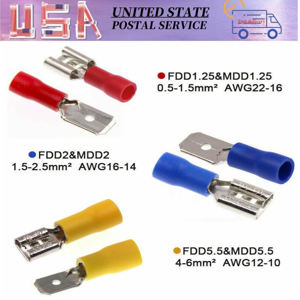 Female&Male Spade Insulated Connector Crimp Electrical Wire Terminal 100/200pcs