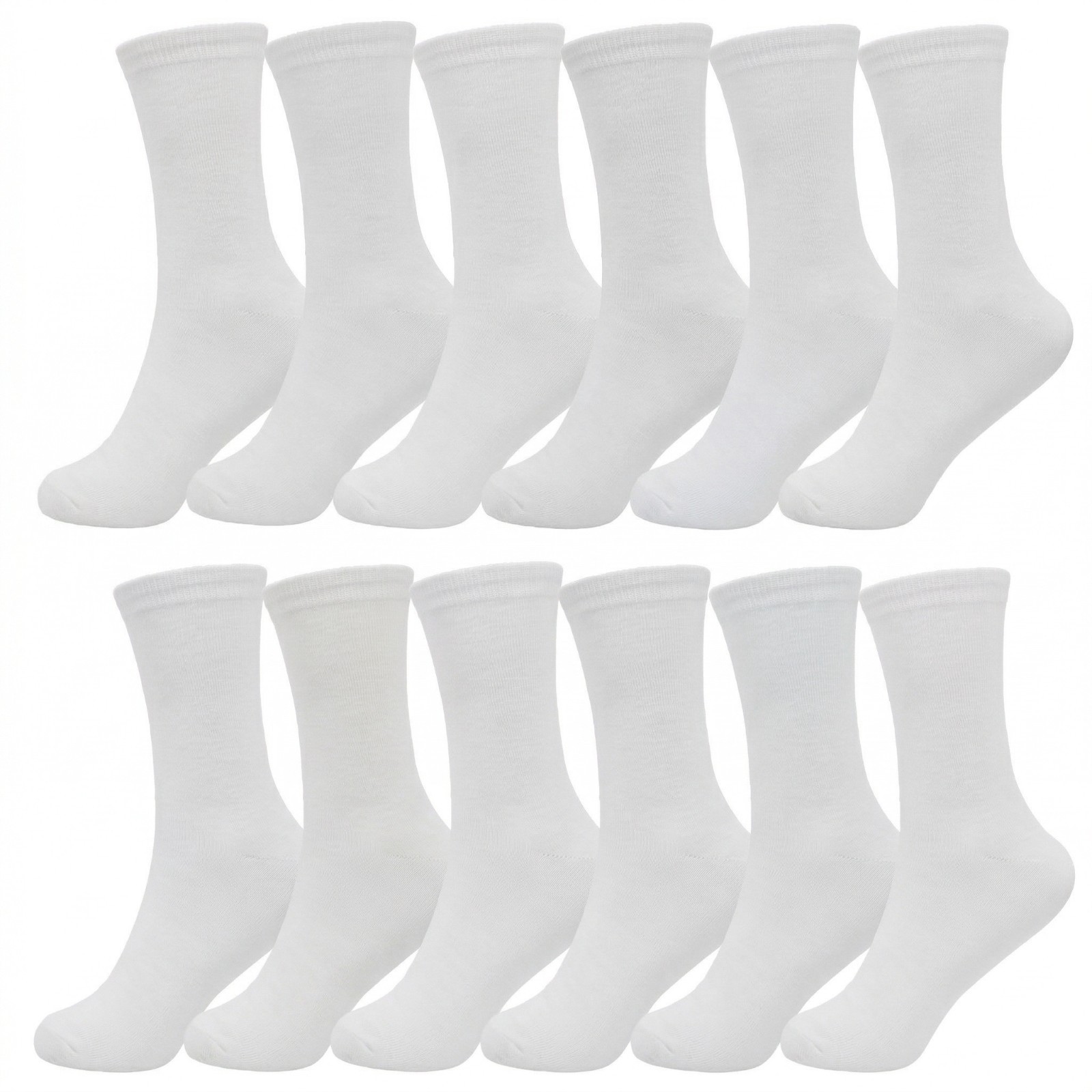 3-12 Pairs Women Cotton Solid White Fashion Crew Socks Classic Casual Size 9-11