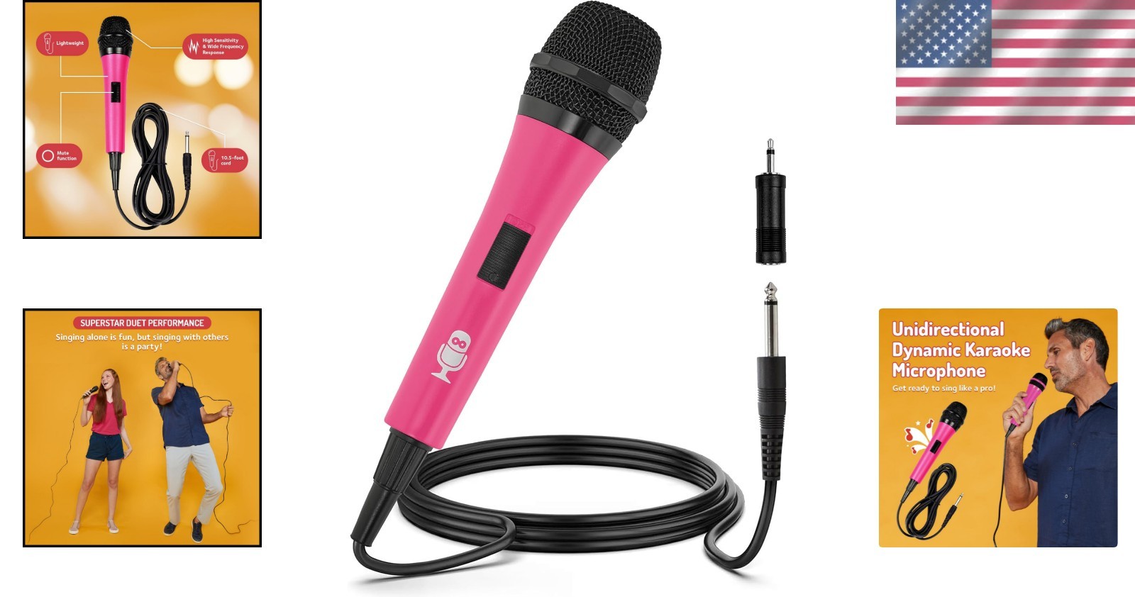 Wired Pink Karaoke Microphone - Unidirectional Dynamic Mic for Singing Parties