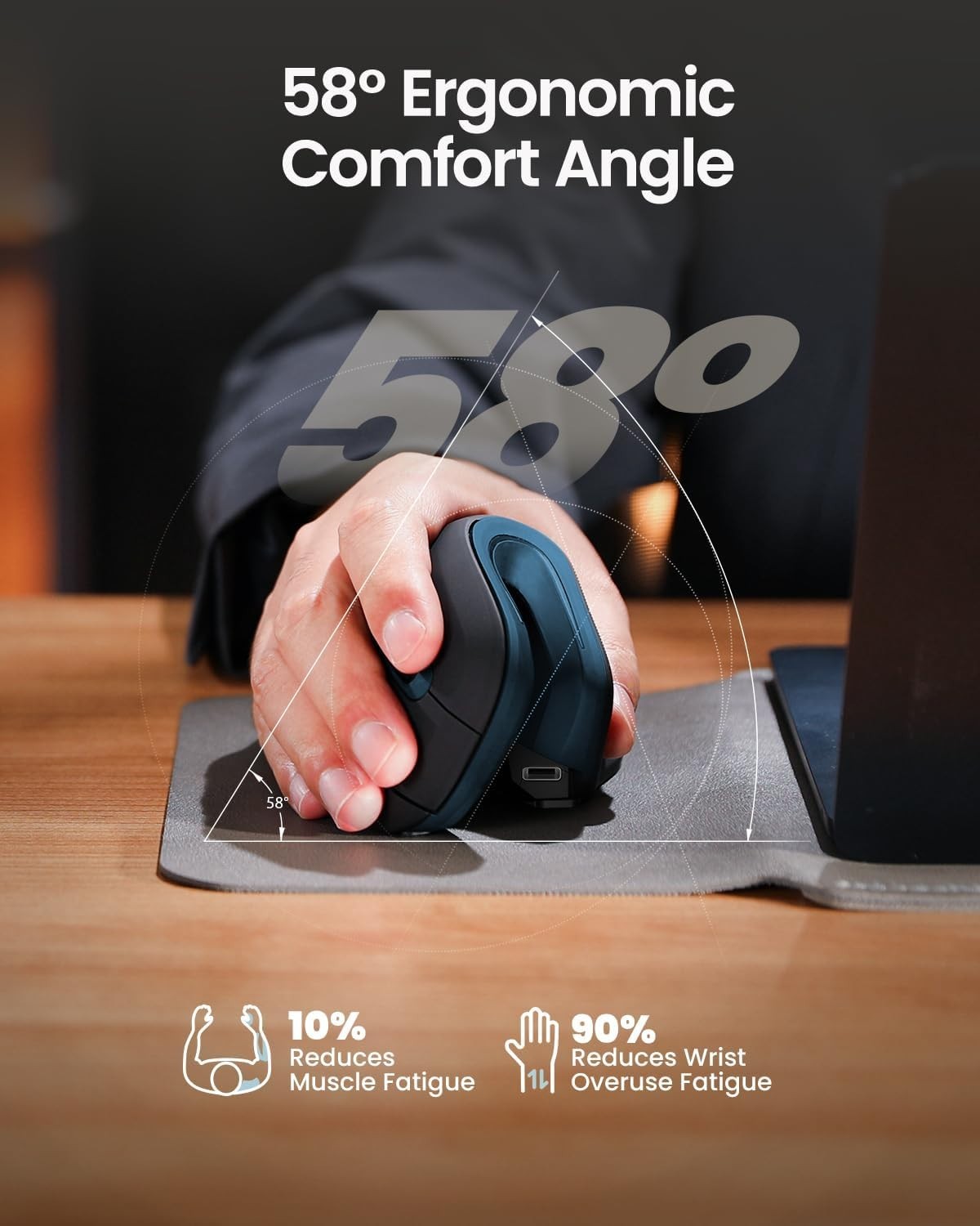 Compact Bluetooth Vertical Mouse with Adjustable DPI - Ergonomic & Rechargeable