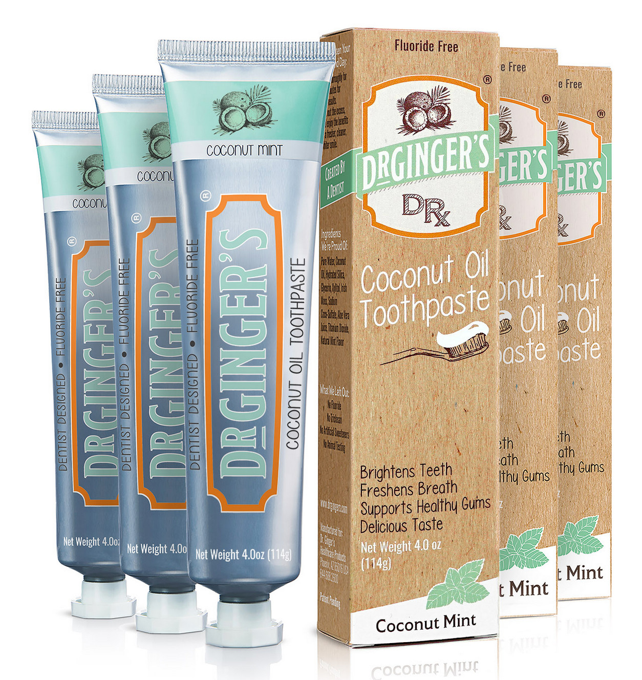 Dr Ginger's Coconut Oil Toothpaste - 4 oz - ****3 Pack