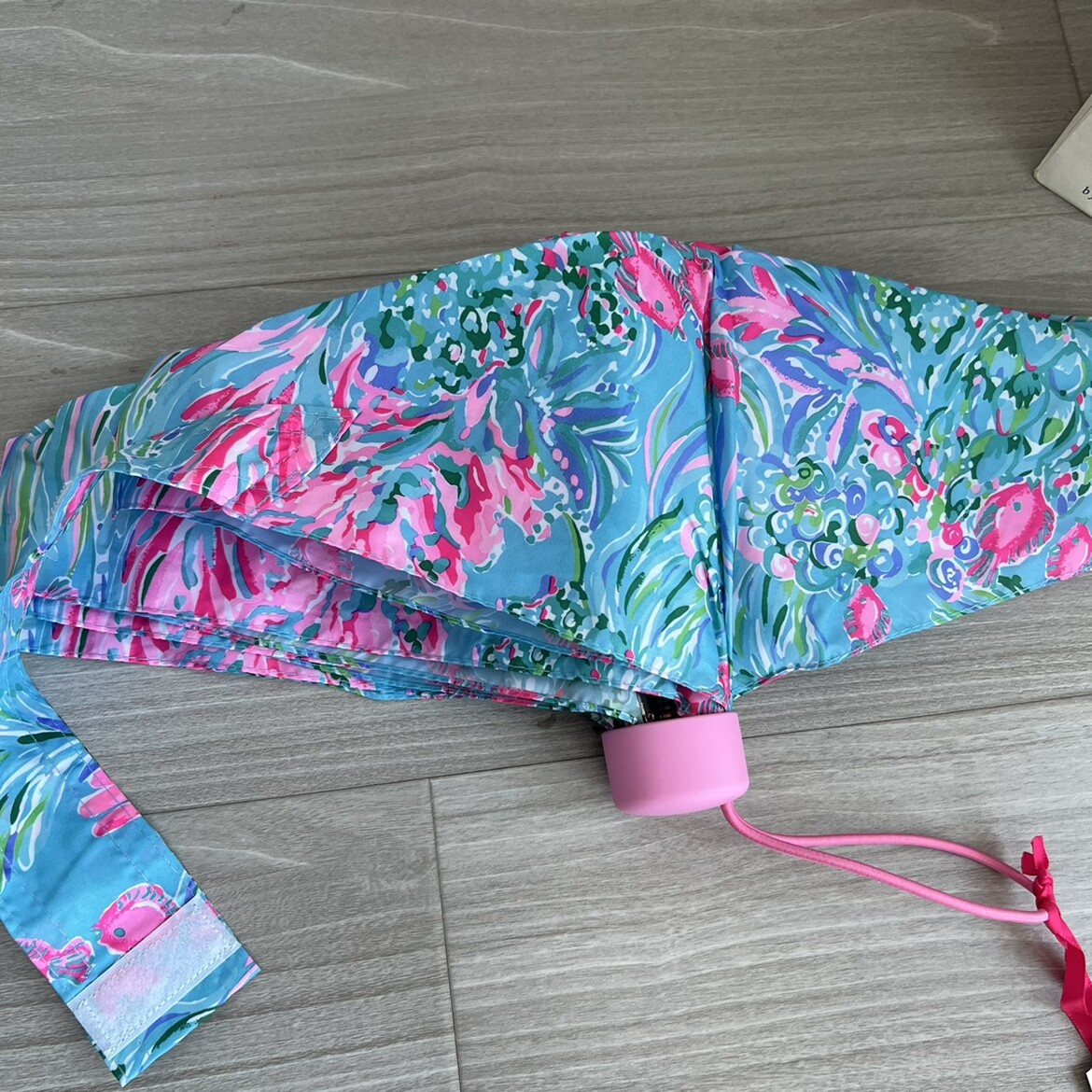 Lilly Pulitzer Mini Travel Umbrella Amalfi Blue Best Fishes Length 7 inches
