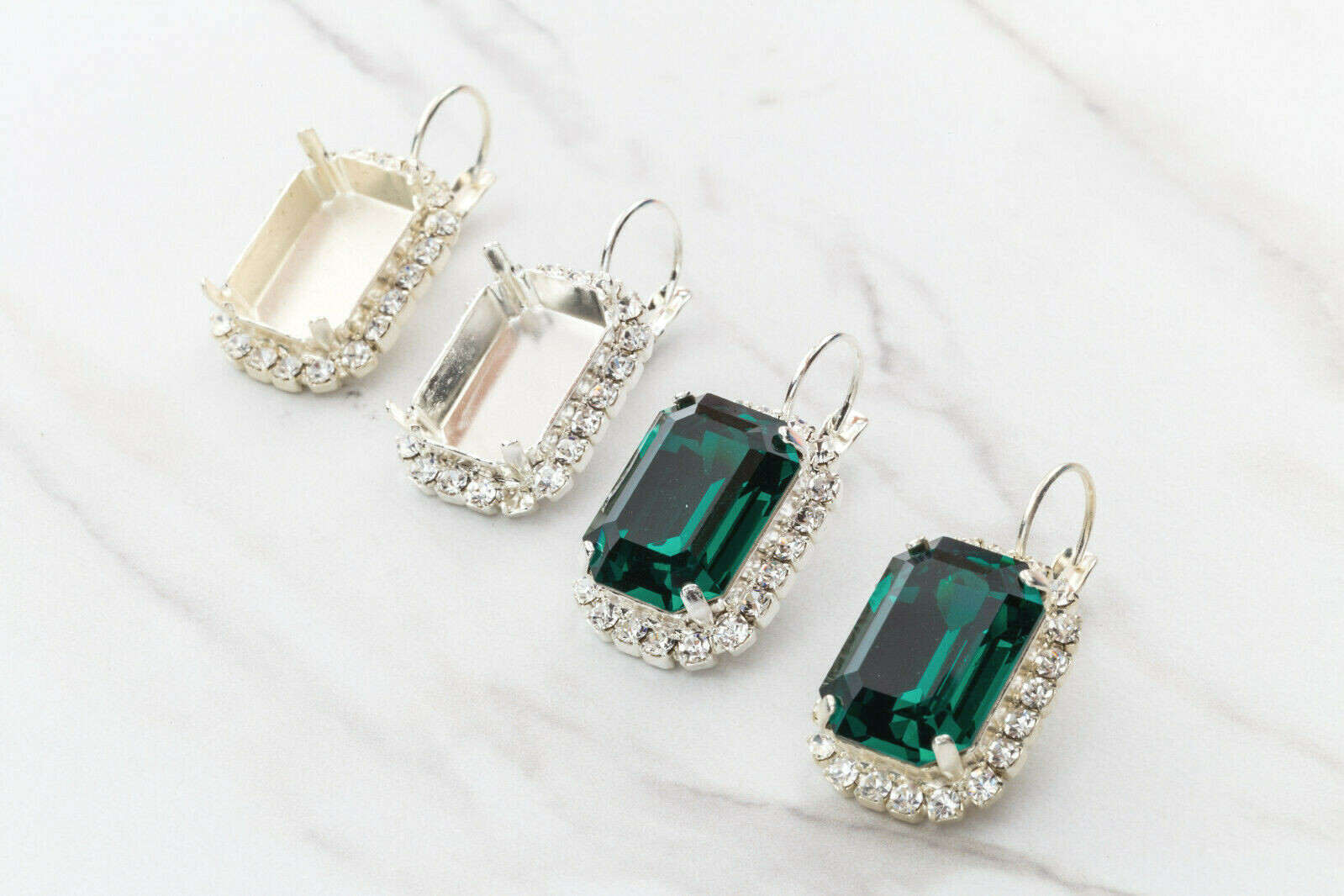 18mm x 13mm Octagon | Crystal Halo Drop DIY Earring Bases | One Pair (EE 45)