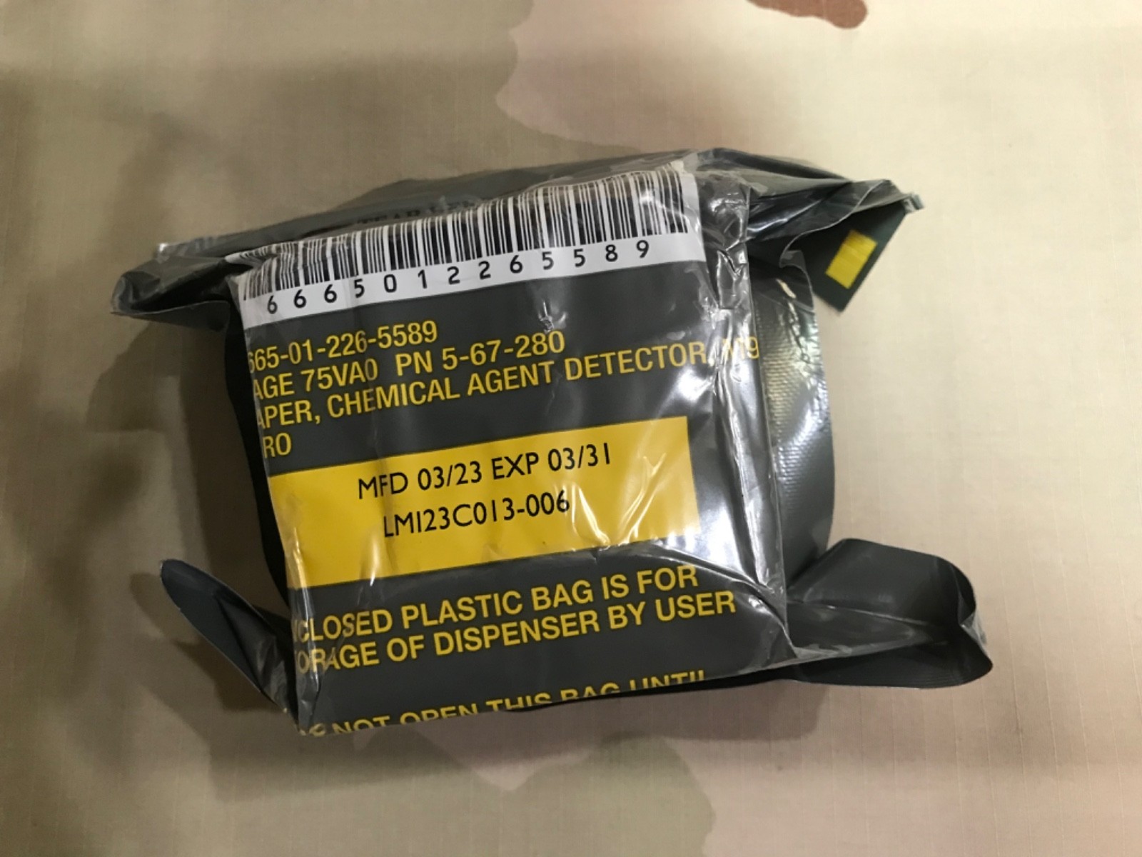 Paper Chemical Agent Detector NSN # 6665-01-226-5589 exp 2030