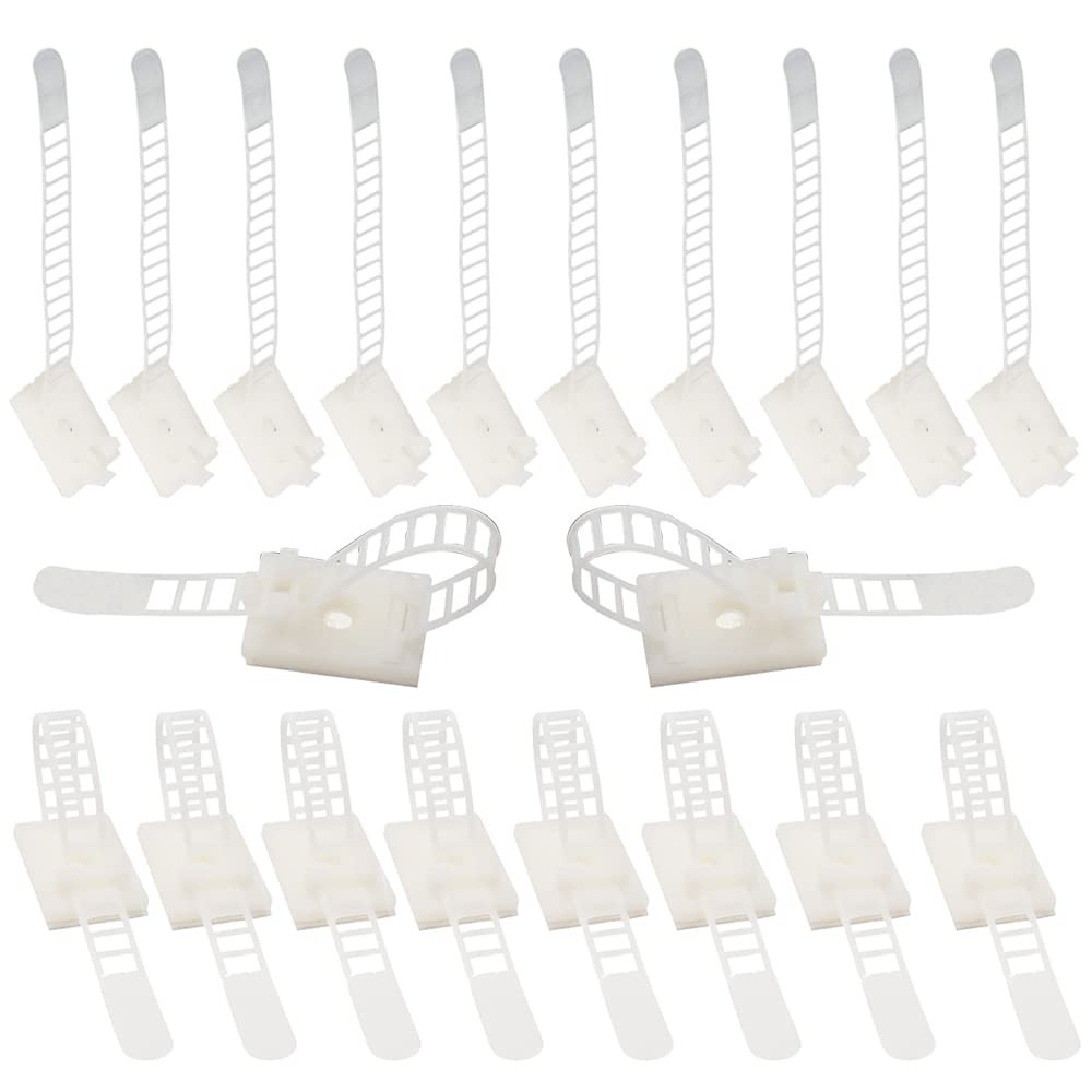 20 PCS White Cable Ties Nylon Classification Organizer Self Adhesive