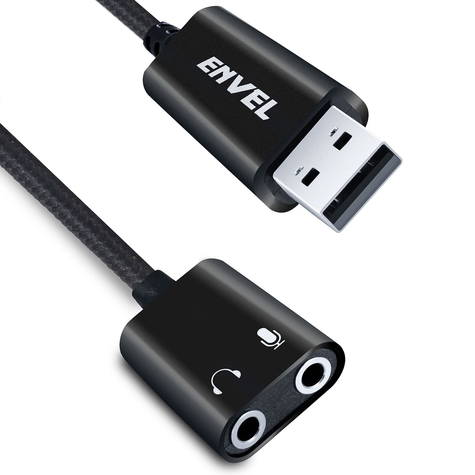 USB to 3.5mm Audio Adapter Dual TRS 3-Pole Headphone Mic Jack PS4/PS5/PC Black