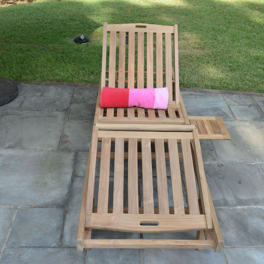 Ash & Ember Grade A Teak Reclining Sun Lounger, Four Adjustable Backrest