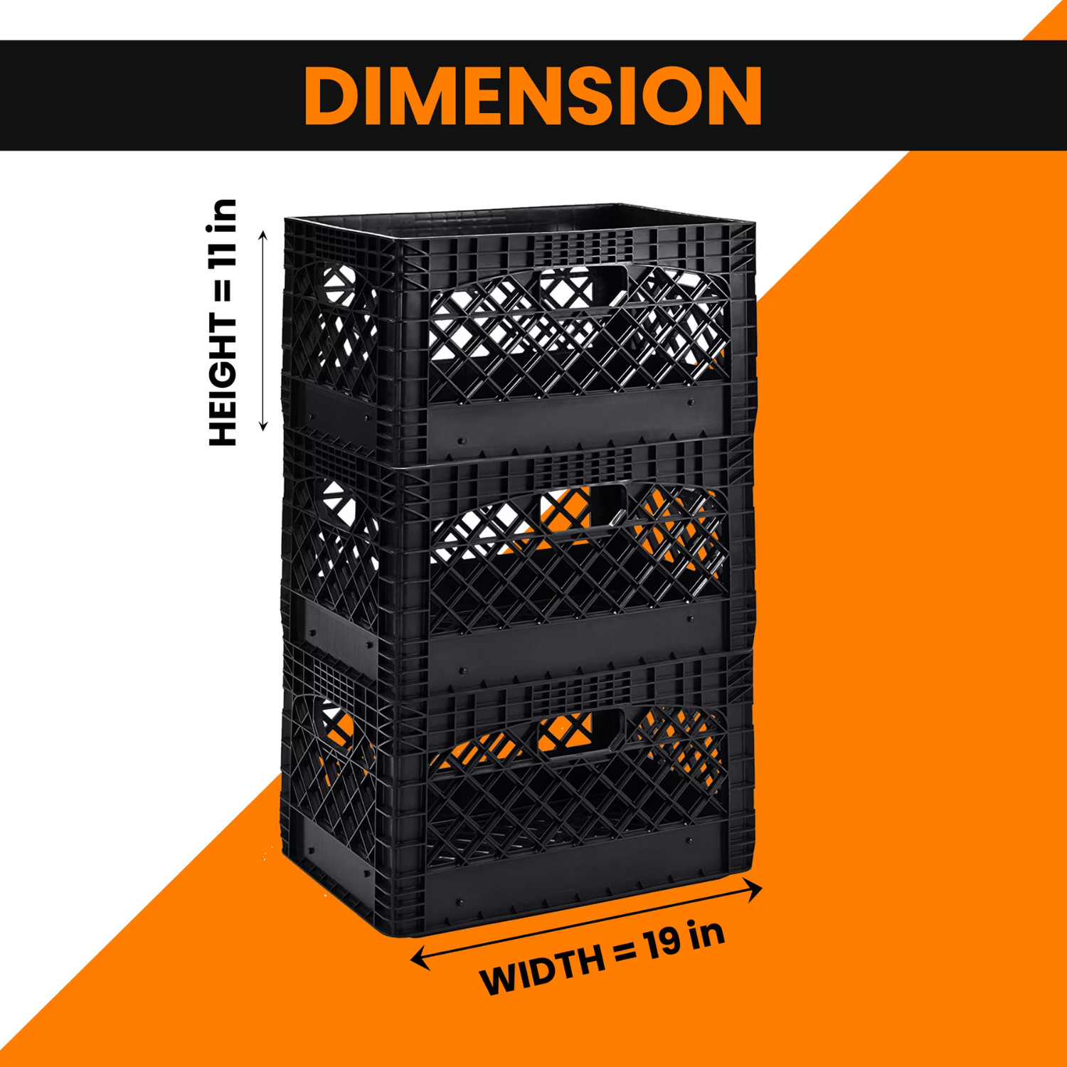 Juggernaut Storage 24QT Plastic Heavy-Duty Milk Crate, Black, 3 Pack