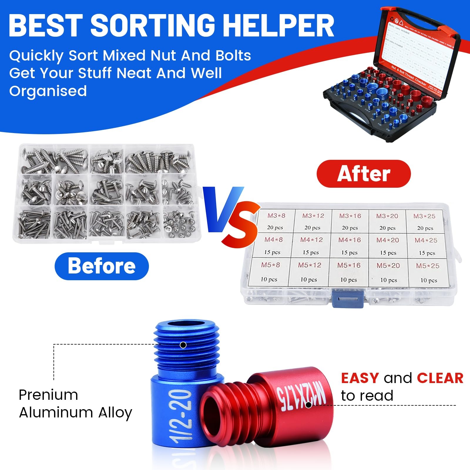 50 PCS Thread Checker Kit SAE Metric Bolt Nut Size Finder Tool 27 SAE 23