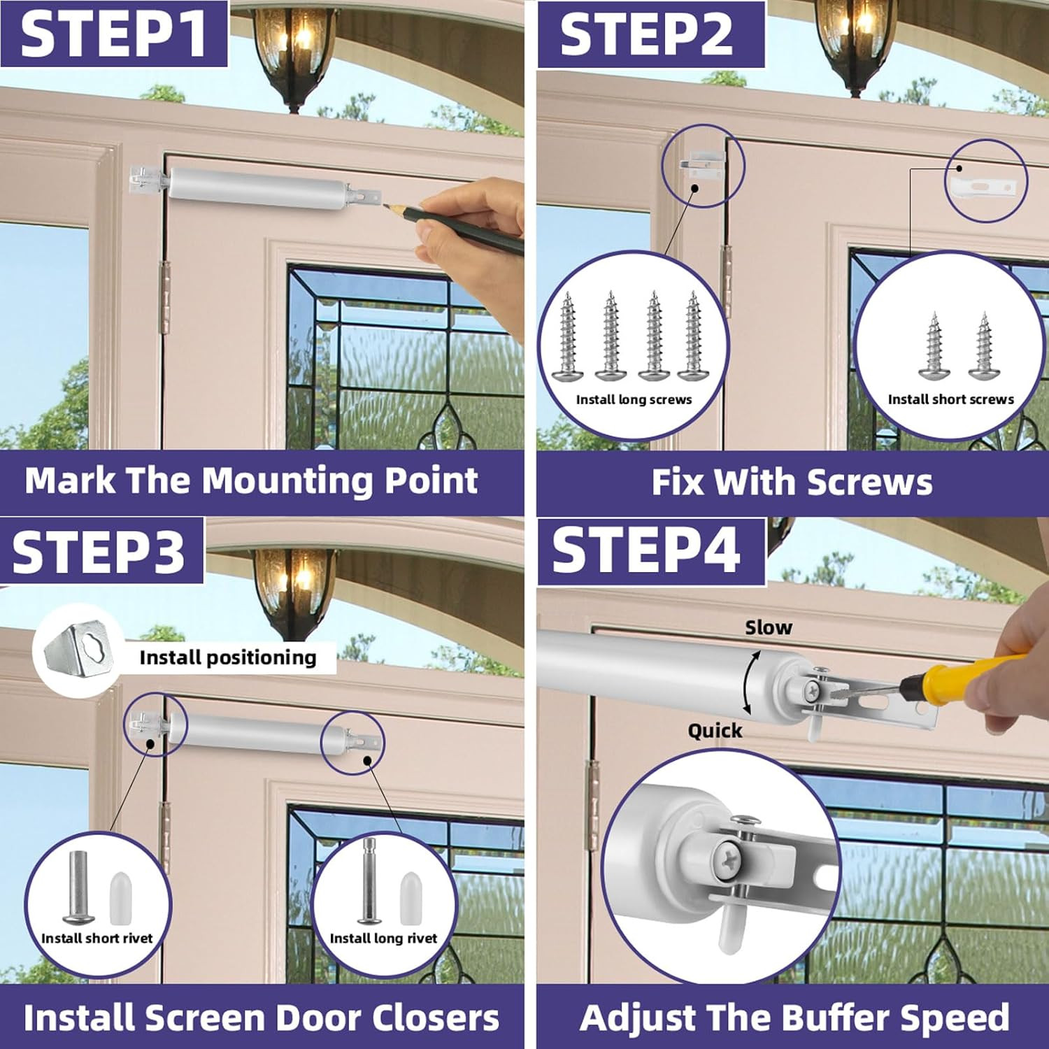 1 Set White Screen Door Closers Storm Heavy Duty Shock Adjustable Cushion Speed