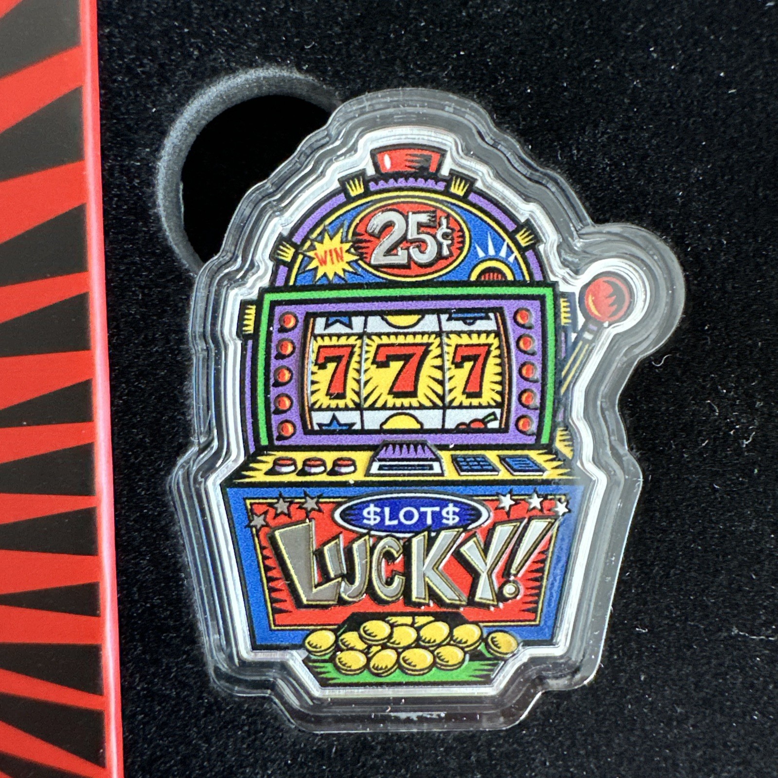 2024 Pamp Suisse Burton Morris Lucky 7's Slot Machine 1 oz Colorized Silver Coin