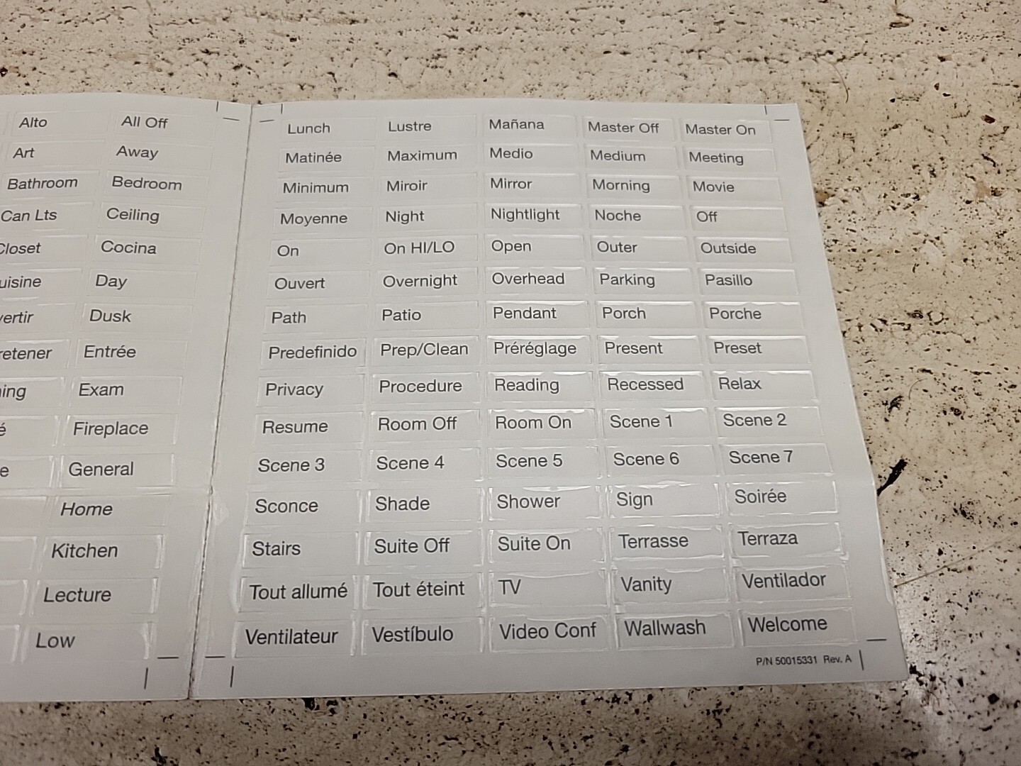 Lutron Engraving Label Sheet Brand New