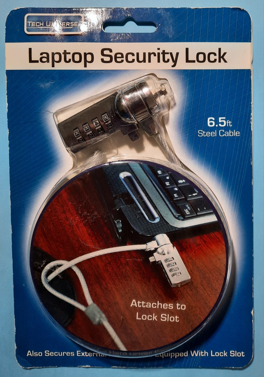 Tech Universe Laptop Security Lock with 6.5 ft Steel Cable. New.