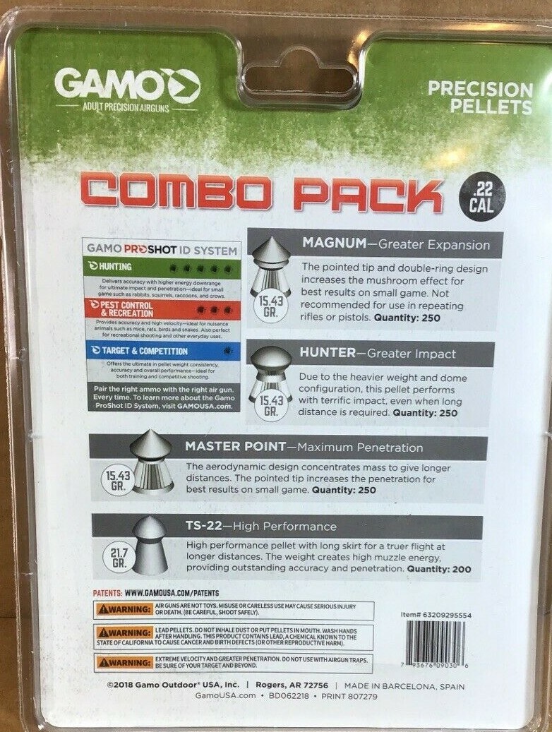 Gamo 63209295554 Combo Pack Assorted Air Rifle Pellets .22 caliber 950 count