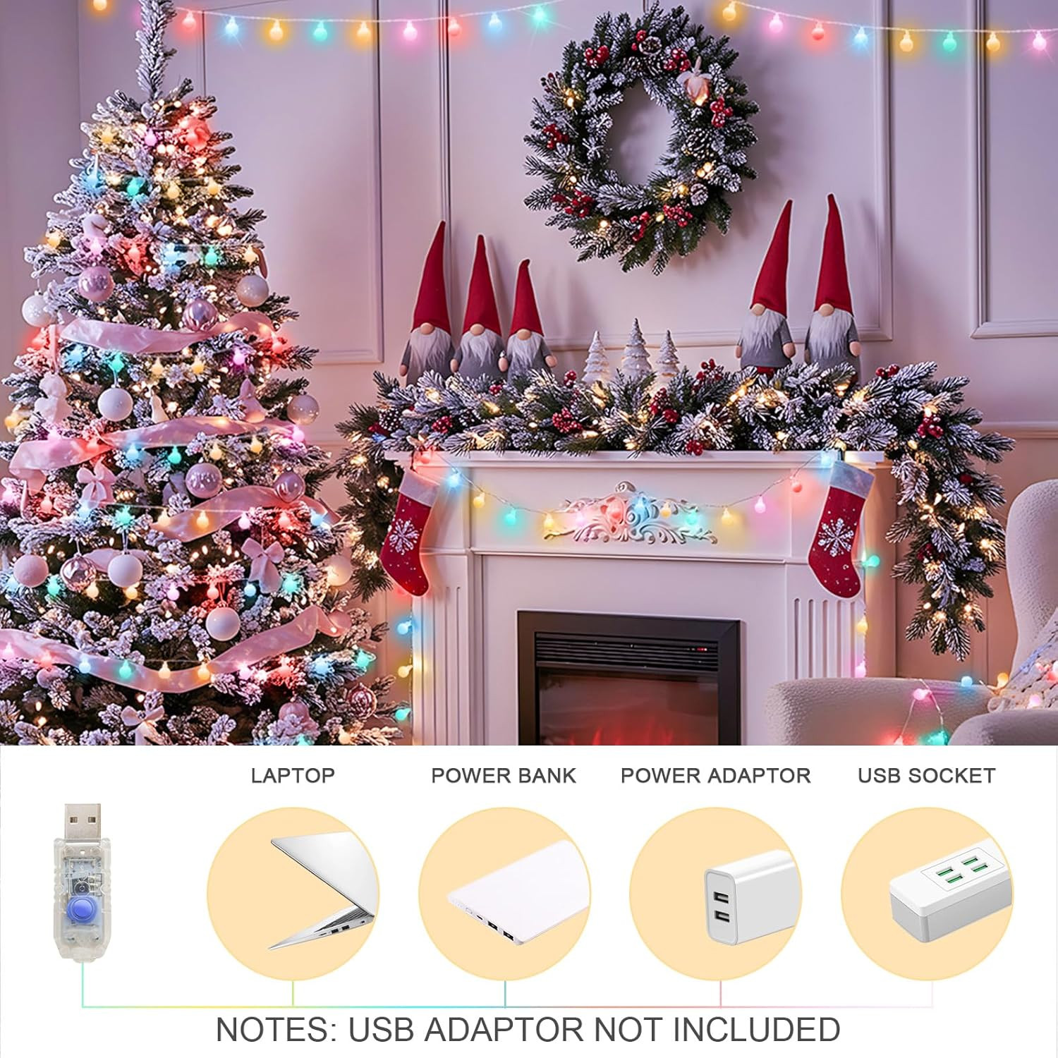 Easter Lights Plug In, 33Ft 100 Led USB Pastel String Lights with Timer, Globe S
