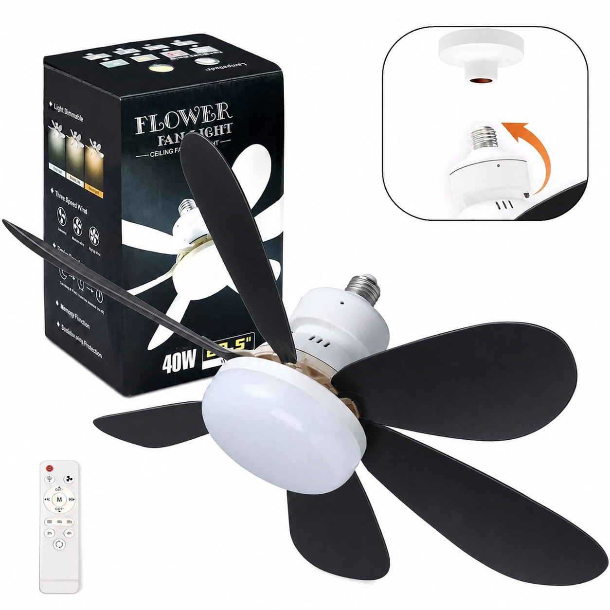 Socket Fan Light Ceiling Fans With Lights And Remote Dimmable LED Ceiling Fan US