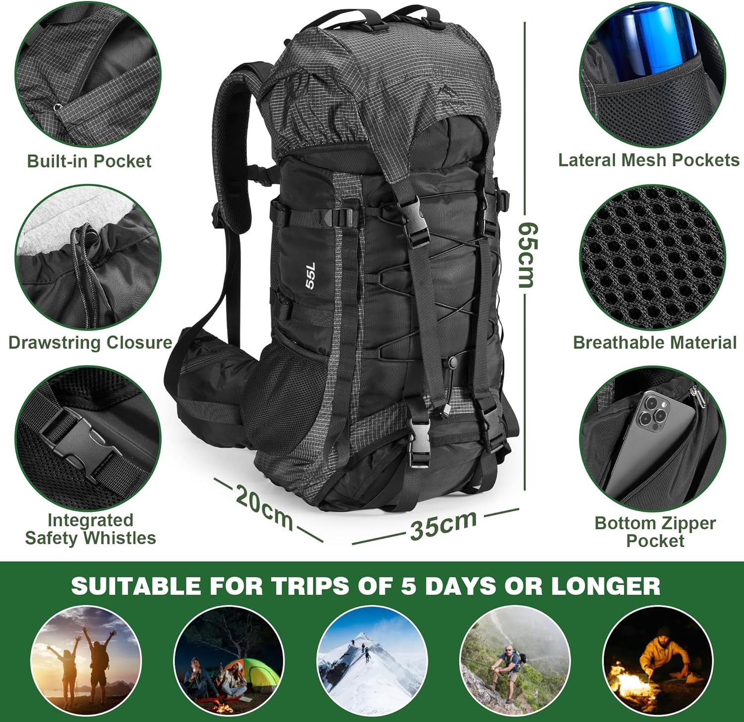 Premium Hiking Camping Backpack Set, Casual Style with Inflatable Sleeping Pad,