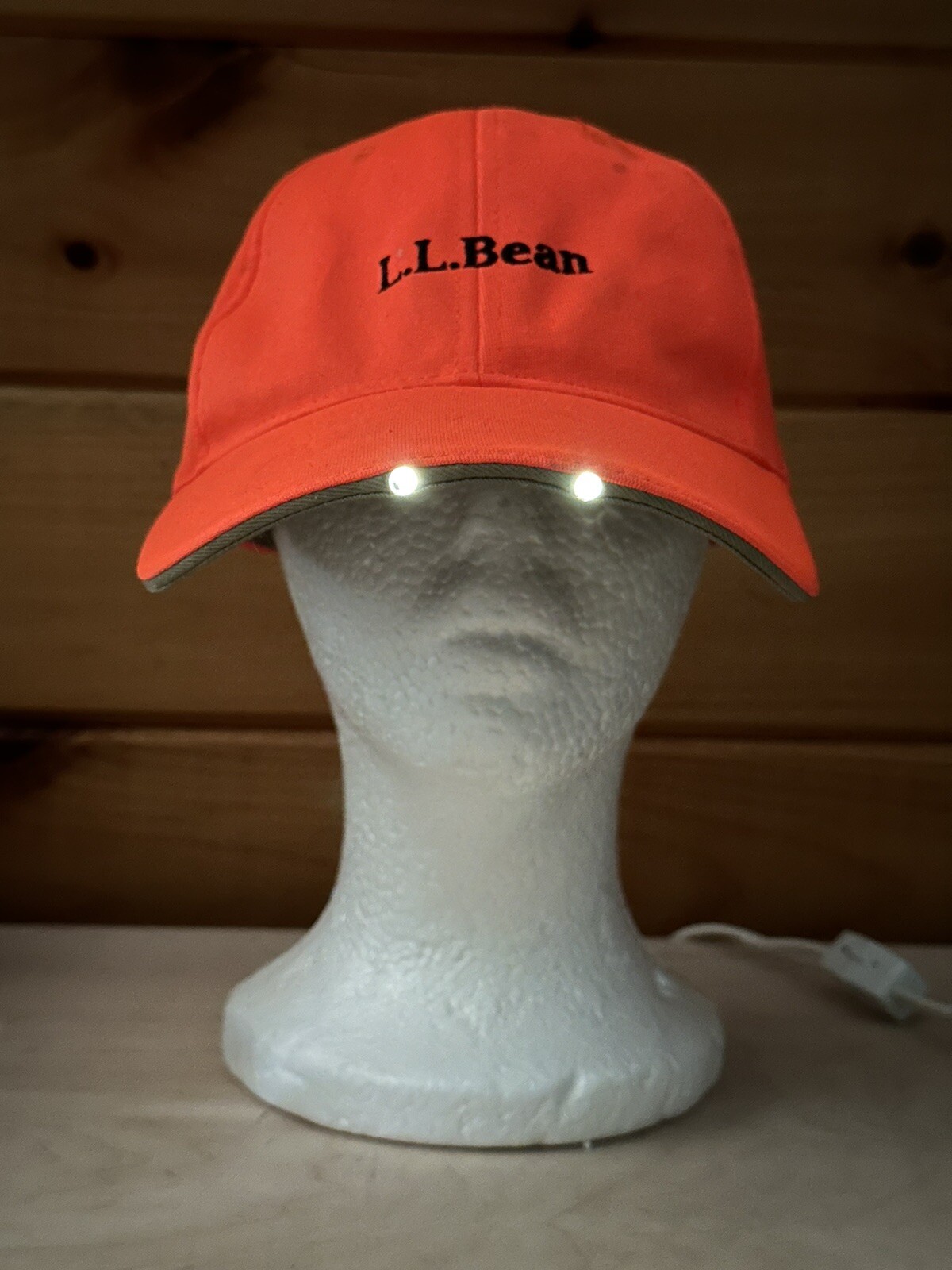 LL BEAN Blaze Orange Adjustable LED Lighted Pathfinder Hat Baseball Cap Hunting