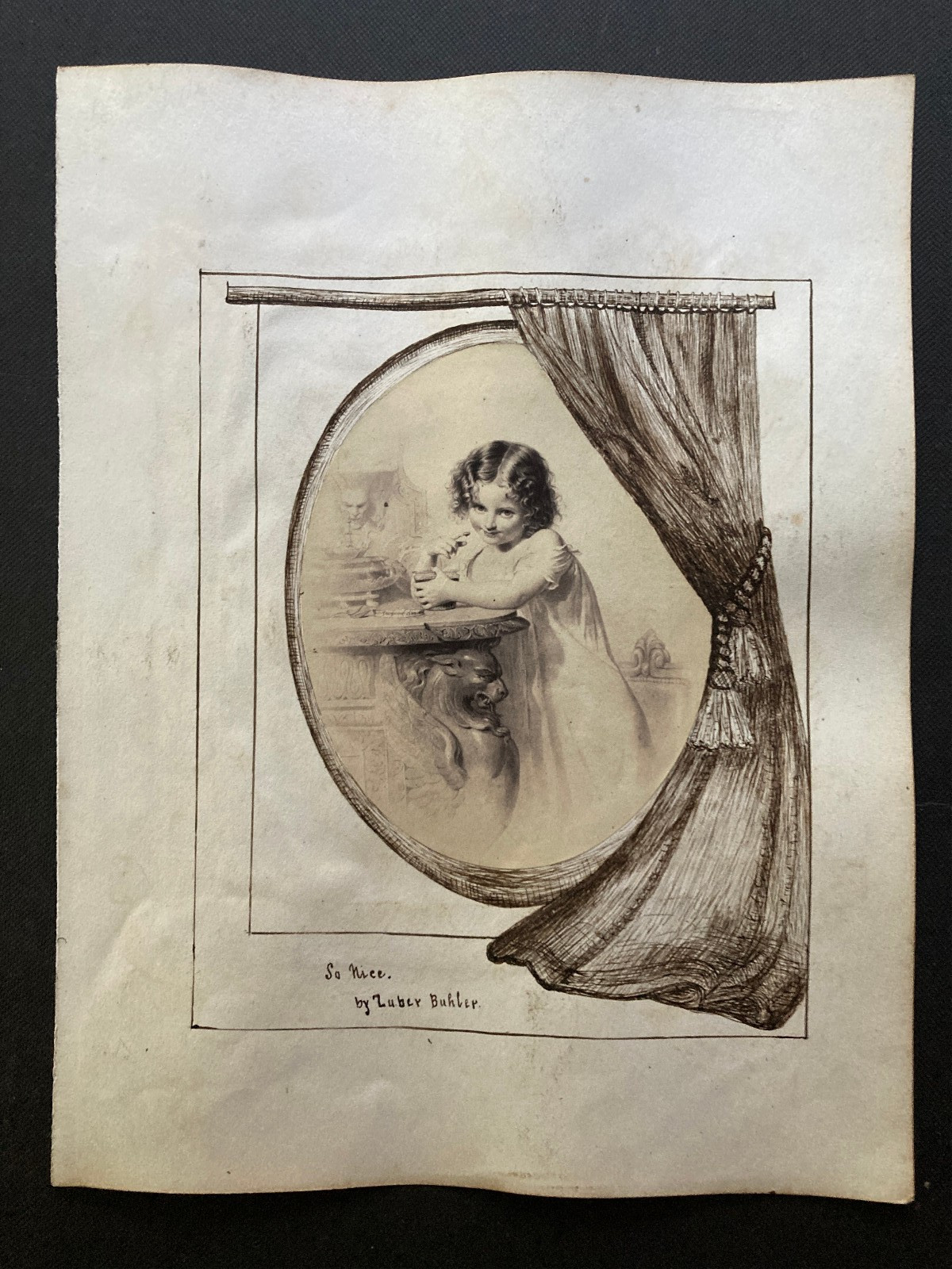Victorian pen and ink border work around albumen art prints Buhler Dyckmans