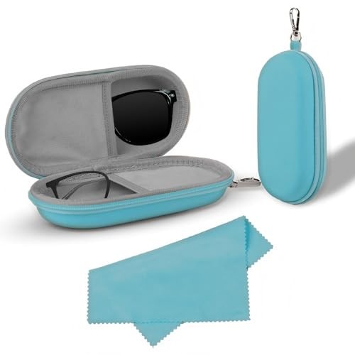 Double Eyeglass Case with Cleaning Cloth, Dual Sunglasses Organizer, Blue