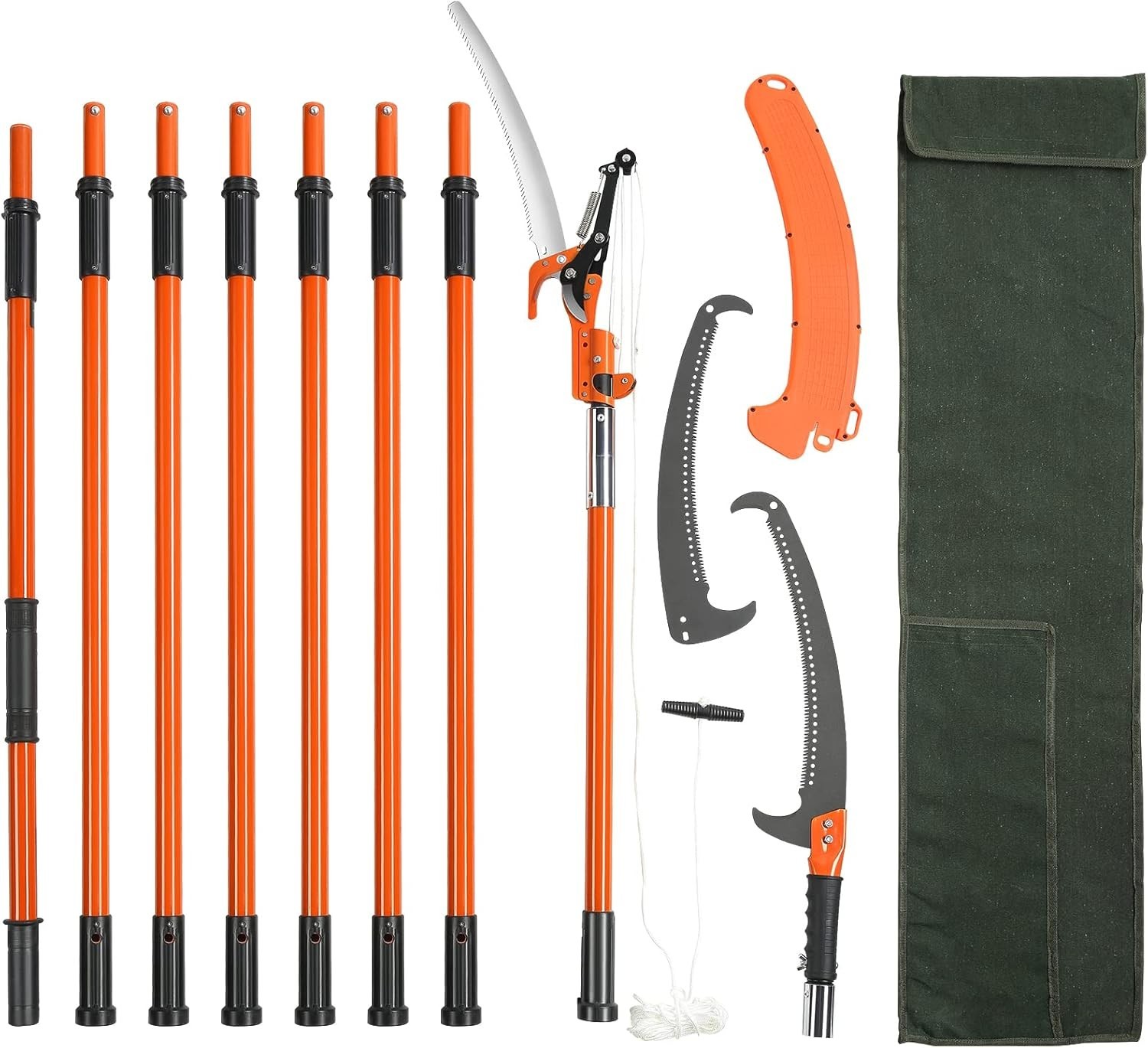 27FT Extendable Pole Saw Tree Pruner With Scissors Fiberglass Branch Trimmer