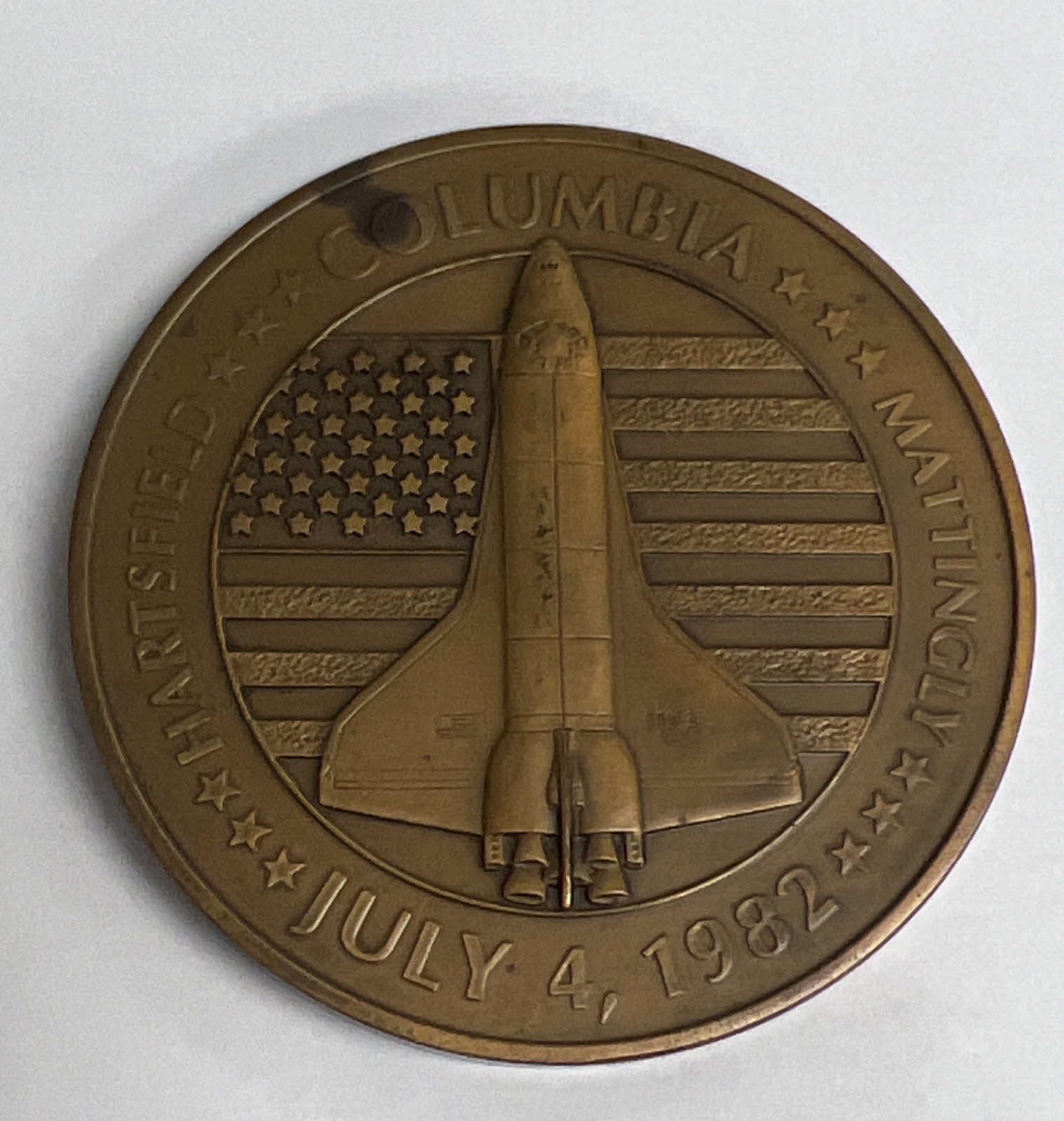 1982 Space Shuttle Columbia Singer Simulator Bronze 3” Round Medal