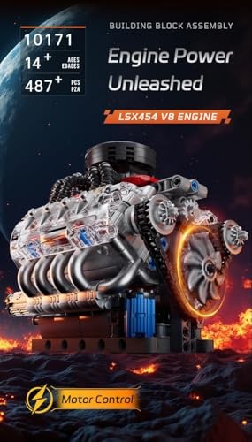 V8 Engine Building-Blocks Sets, Working Motor Model, 487+PCS Mechanic 454V8