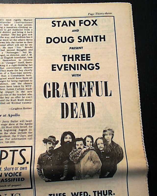 THE GRATEFUL DEAD Band Concert Performance Advertisement 1972 Greenwich Village