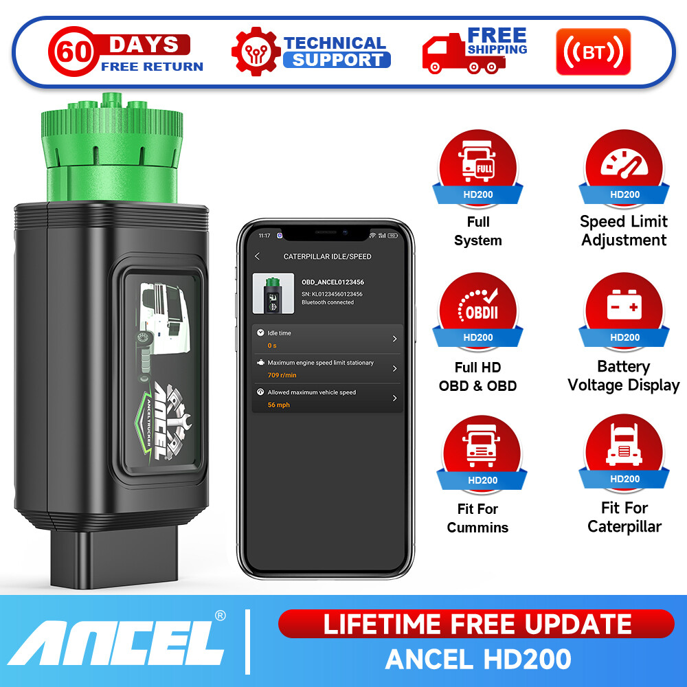 ANCEL HD200 Full System HD Truck Scanner Speed Limit Reset for Cummins + CAT