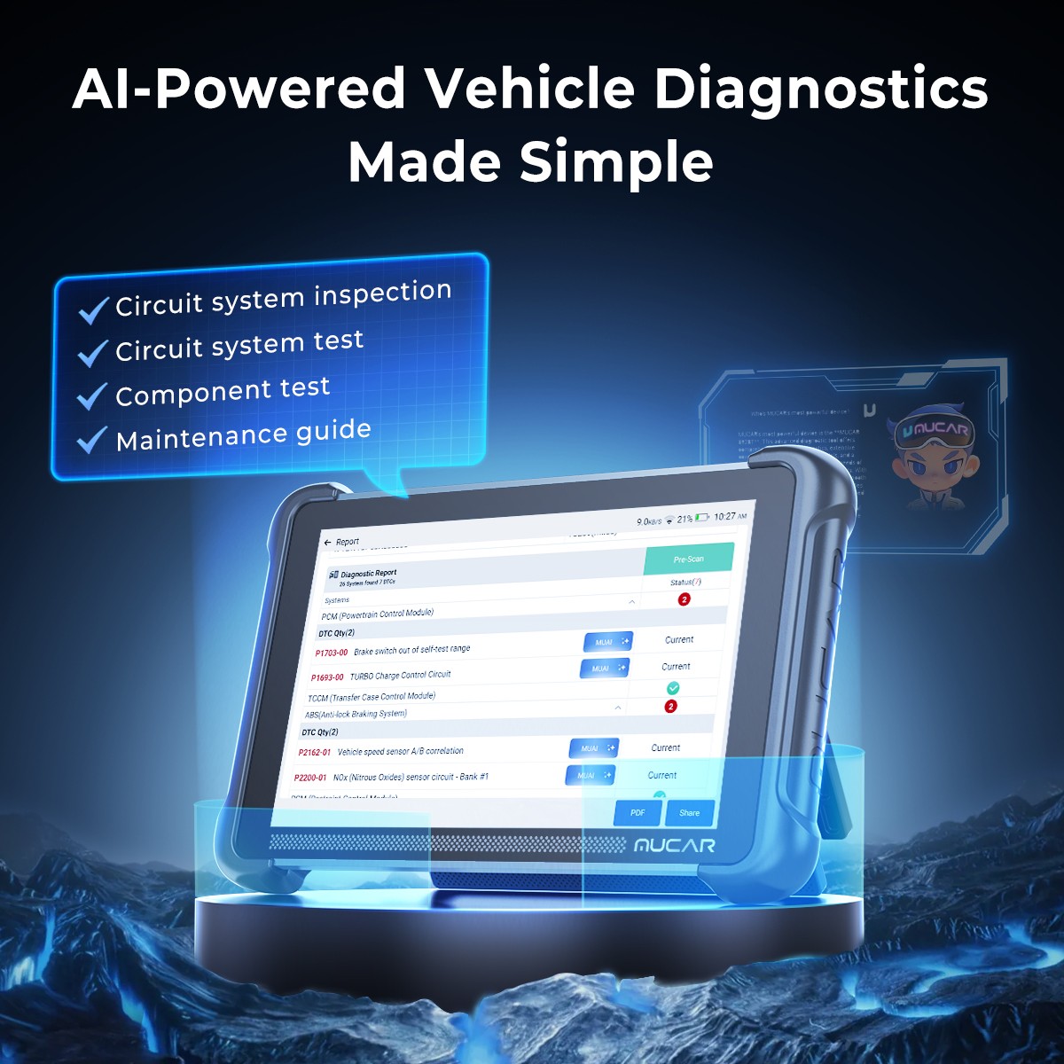 MUCAR 892BT Car CANFD AI All System Scanner KEY Coding Bidirectional Tool