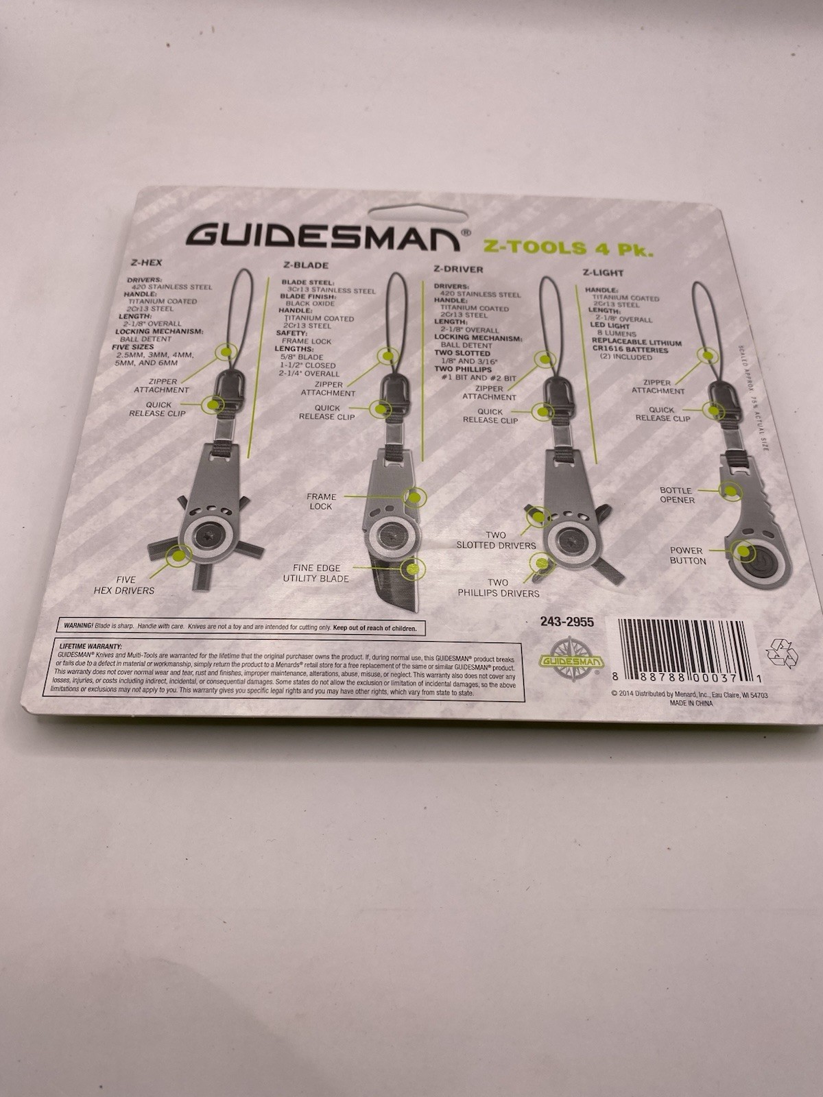NEW - Guidesman Z-Tools Set Hex Blade Driver Light Attach to Zipper Pull Ztools