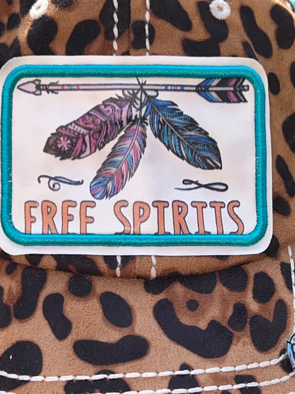 Teal Faux Leopard Print Hat Cap Hook Loop Districts4350 Free Spirits Patch EUC