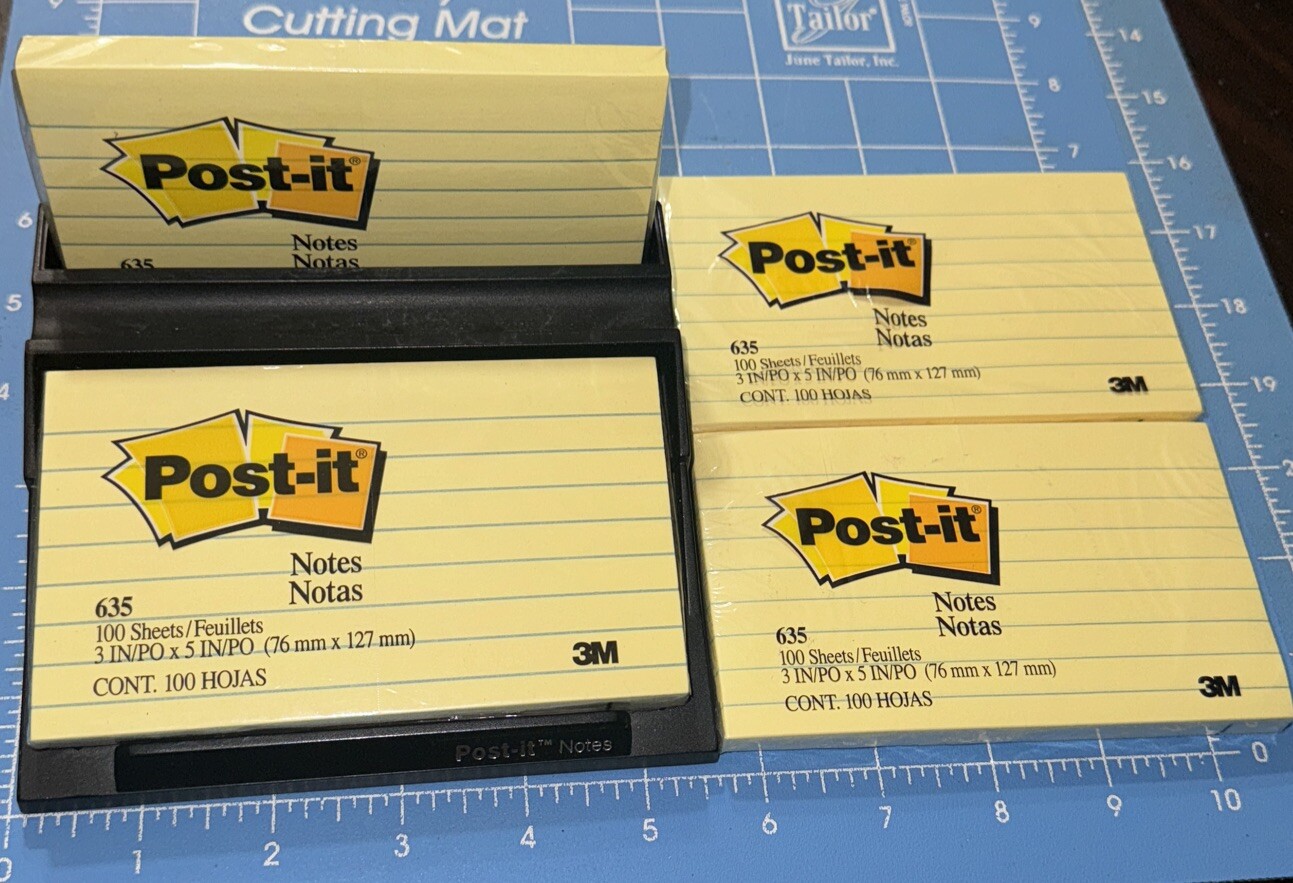 3M Post-It Notes Tray C-45 Note Tray Black Holder Desk Organizer W/ 4 Pads #635
