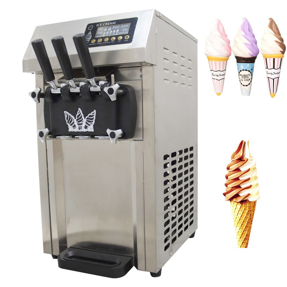3 Flavor Automatic Soft Ice Cream Machine Pre-cooling ice cream maker 3.6L Tank
