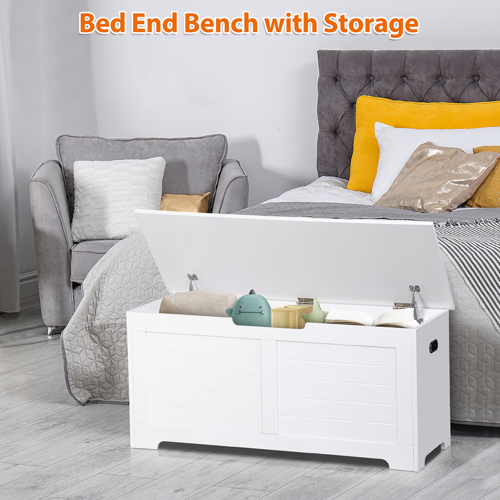 Storage Chest Storage Trunk with 2 Safety Hinges Storage Bench Shoe Bench White