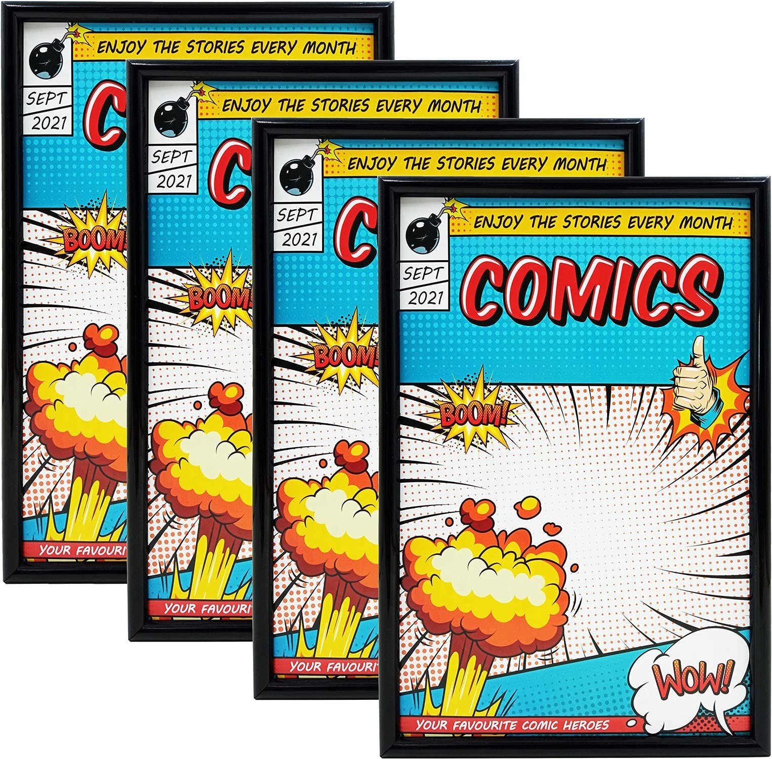 4 Pack Comic Book Frames with UV Protection, Fits Current Comics 6.75"x10.25", W
