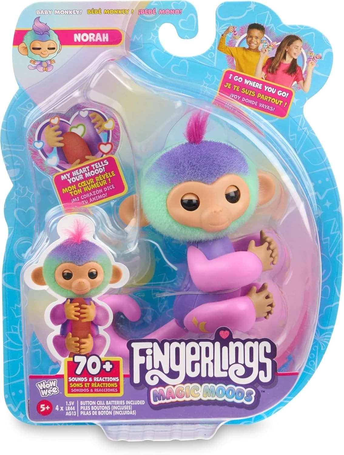 Fingerlings Magic Moods Interactive Baby Monkey, Norah (Teal & Purple),...